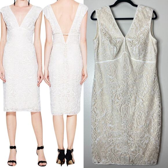 NWT TADASHI SHOJI DRESS 14 WHITE LACE BRIDAL BRIDE WEDDING ENGAGEMENT BOHO CHIC - Picture 1 of 16